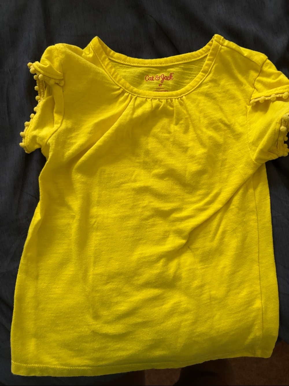 Cat & Jack Sunny Yellow Girls' Short Sleeve Tee with Pom Trim